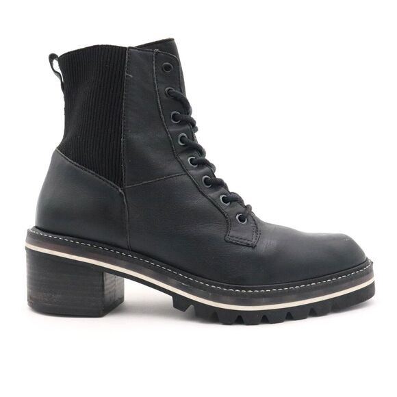 Bernardo Selena Womens‎ Size 9.5M Black Leather Lace Up Ribbed Gore Combat Boots - Picture 1 of 14